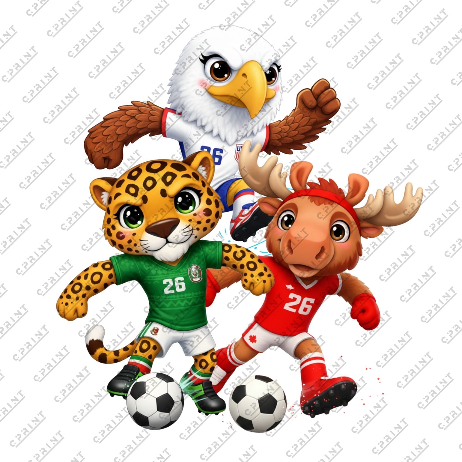 WORLCUP 2026 CHARACTERS EAGLE TIGER AND MOOSE
