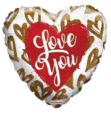 I Love You Golden Hearts Holographic Foil Balloon 18 in.