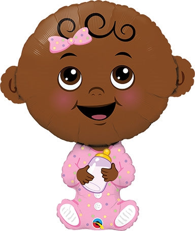 Baby Girl Dark Skin Tone Shape Foil Balloon 38 in.