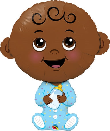 Baby Boy Dark Skin Tone Shape Foil Balloon 38 in.