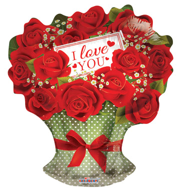 I Love You Red Roses Branch Shape Foil Balloon 18 in.