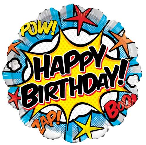 Happy Birthday Comic Round Foil Balloon 18 in.