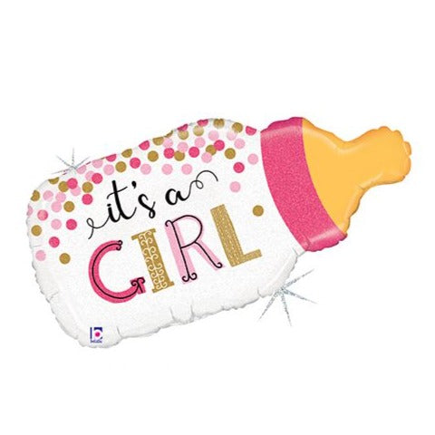 Baby Girl Confetti Bottle Foil Balloon 33 in.