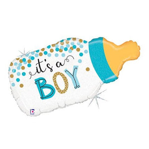 Baby Boy Confetti Bottle Foil Balloon 33 in.