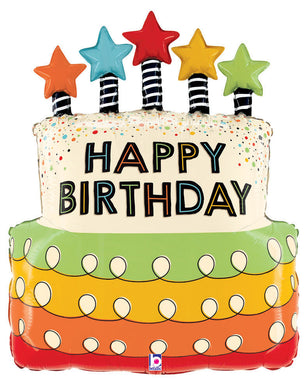 Candle Star Birthday Cake Foil Balloon 26 in.