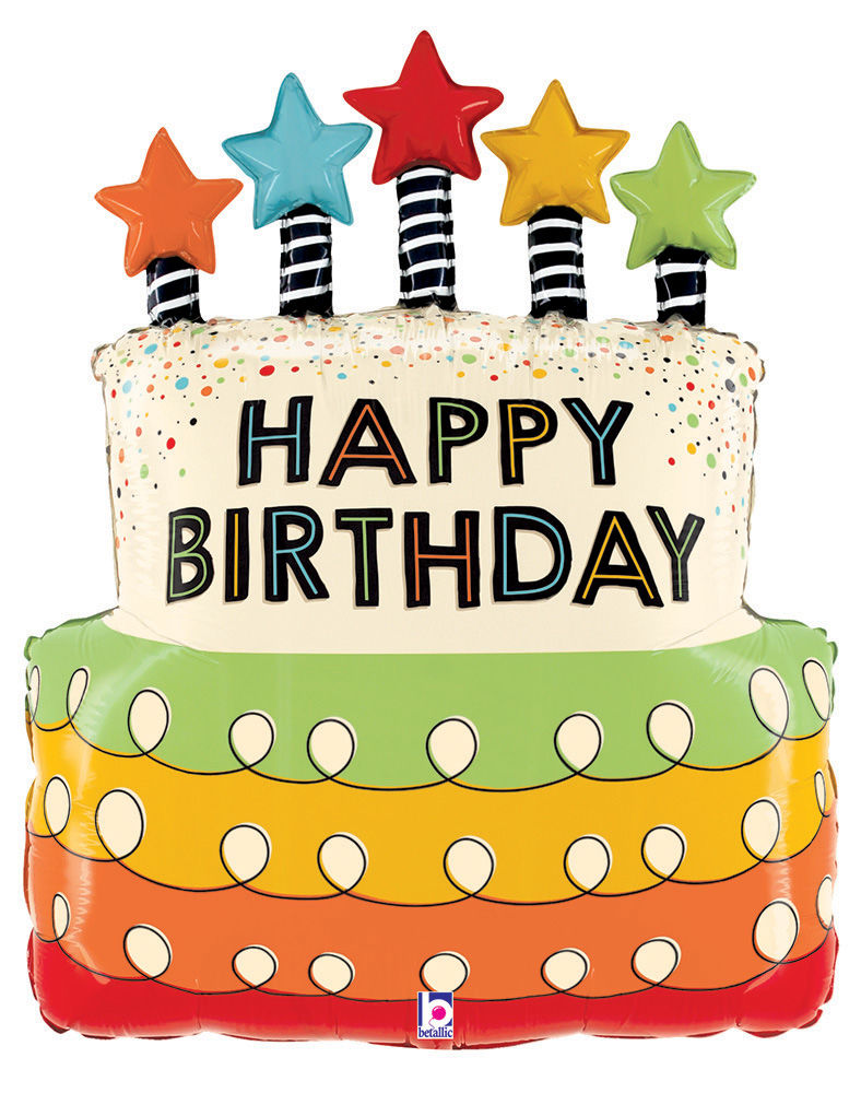 Candle Star Birthday Cake Foil Balloon 26 in.