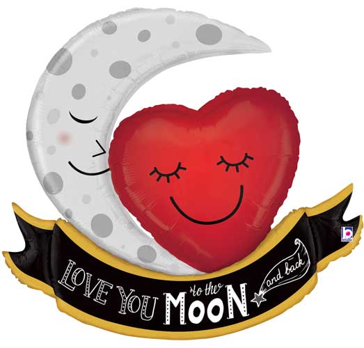 Vintage Moon & Back Love Shape Foil Balloon 42 in.
