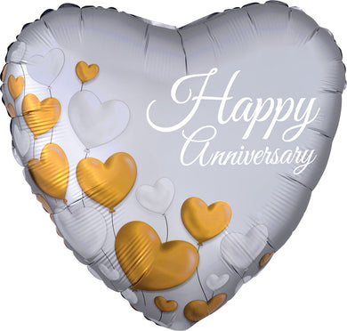 Anniversary Platinum Hearts Foil Balloon 18 in.