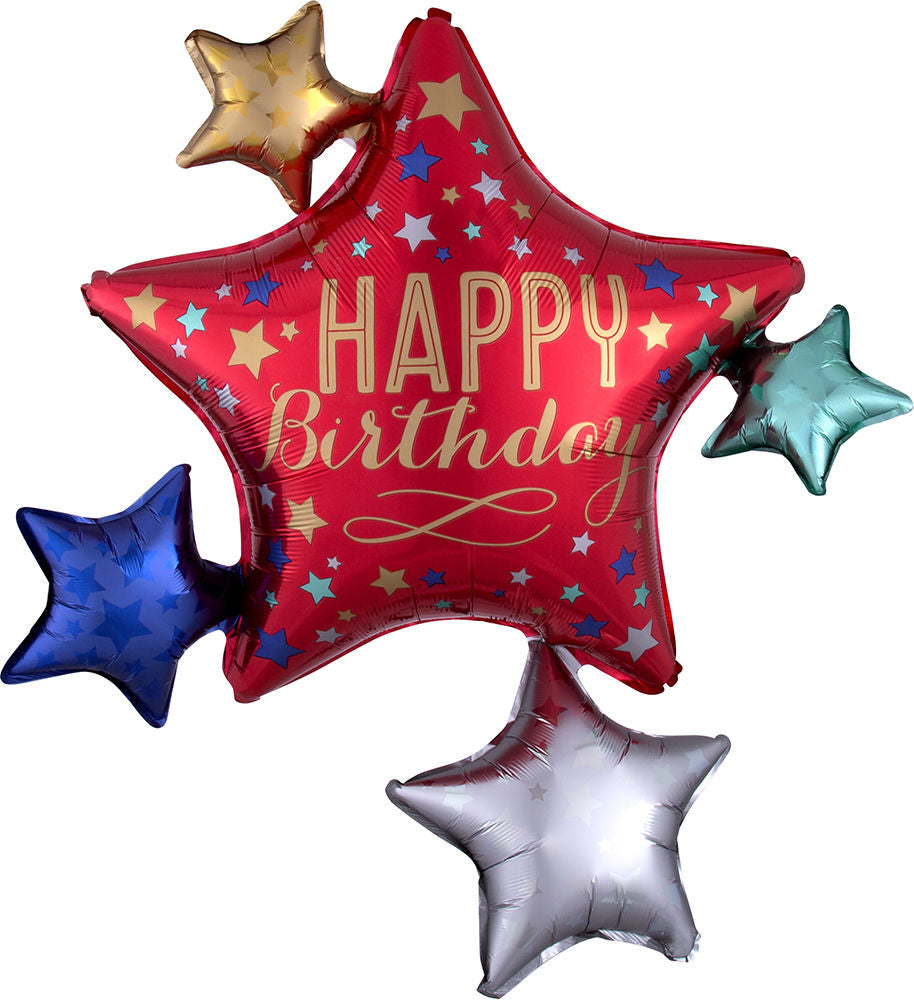 Birthday Star Cluster Foil Balloon - 35 in.