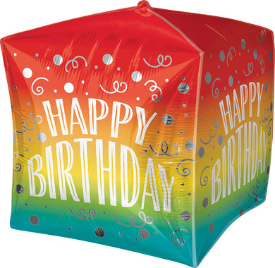 Happy Birthday Gradient Swirls Cubez Balloon 15 in.
