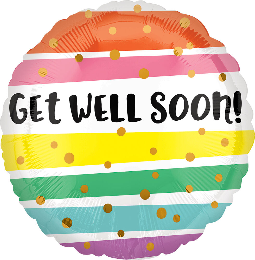 Get Well Bold Stripes Round Jumbo Foil Balloon 28 in.
