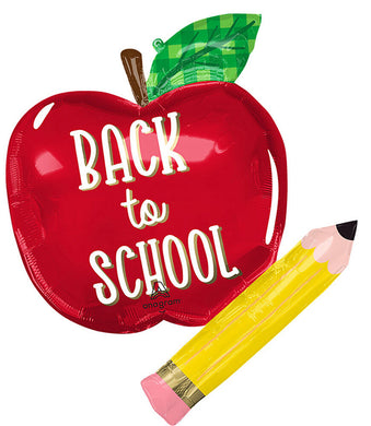 Back to School Apple and Pencil Shape Foil Balloon 31 in.