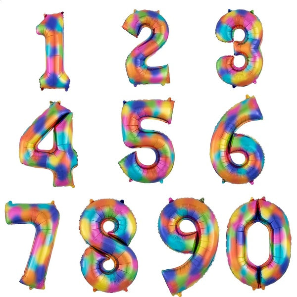 Rainbow Splash Foil Number Balloons (0 to 9) - 34 in.