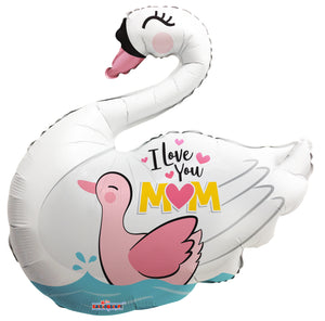 I Love You Mom Swan Shape Foil Balloon 18 in.