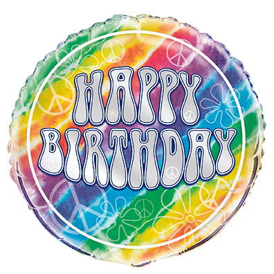 Tie Dye Happy Birthday Foil Balloon 18 in.