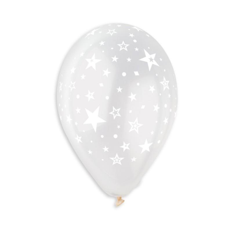 Stars Printed Balloon Clear-White 12 in.
