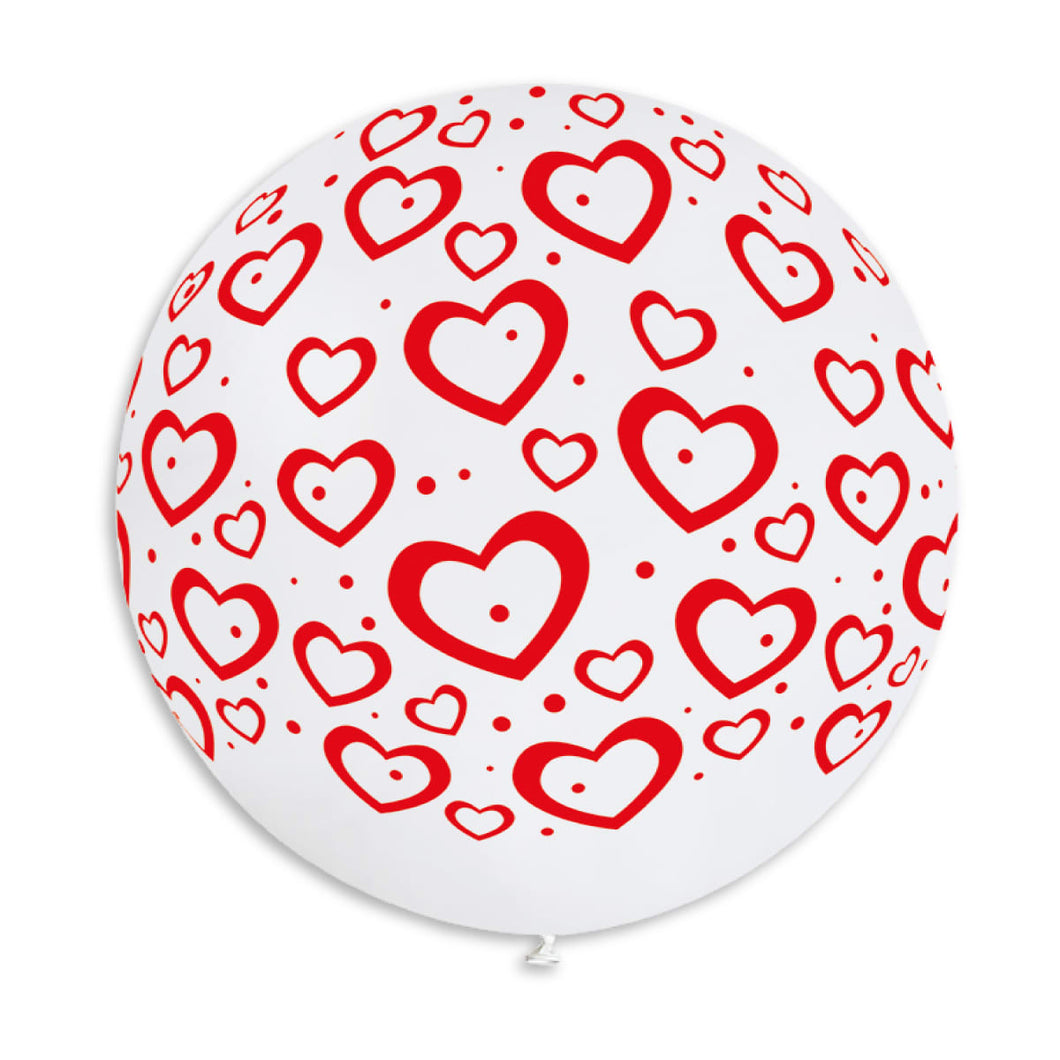 Hearts and Dots Balloon White-Red 31 in. (x1)