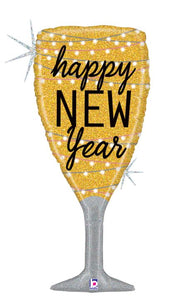 New Year Champagne Glass (Holographic) Foil Balloon 37 in.