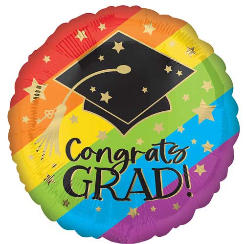 Grad Bold Rainbow Round Foil Balloon 17 in.