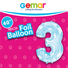 Cargar imagen en el visor de la galería, Globos con números de aluminio de color azul pastel (del 0 al 9)