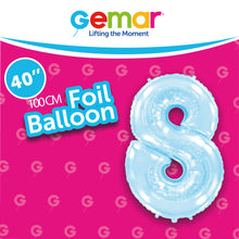 Cargar imagen en el visor de la galería, Globos con números de aluminio de color azul pastel (del 0 al 9)