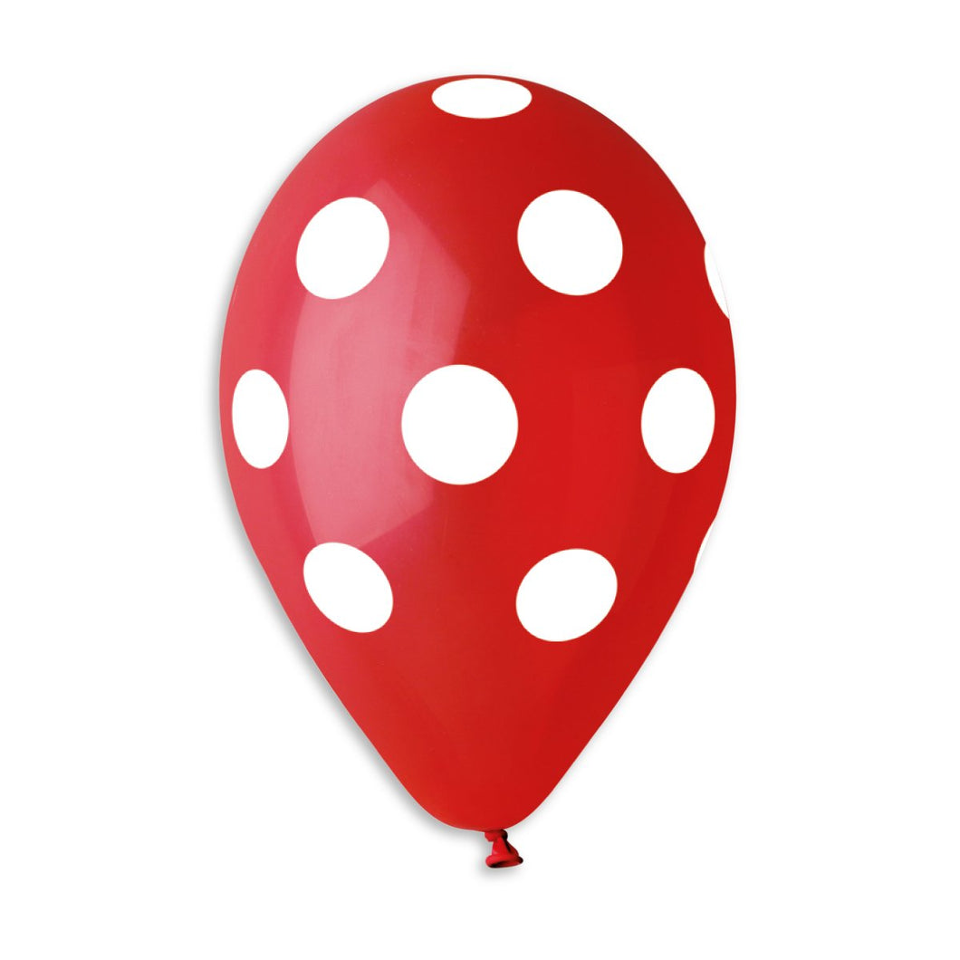 Polka Solid Balloon Red-White 12 in.