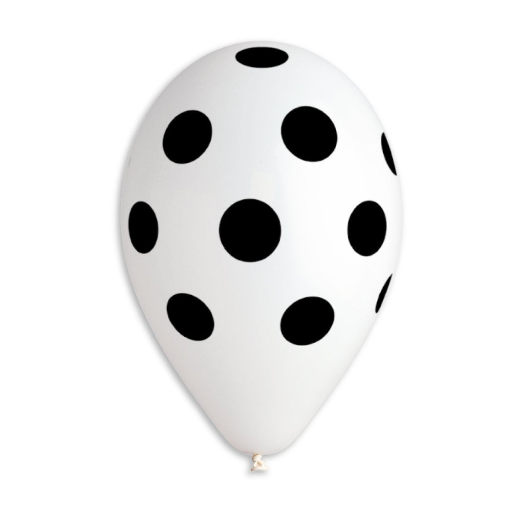 Polka Solid Balloon White-Black 12 in.