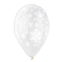 Snowflakes Printed Balloon Clear-White 12 in.
