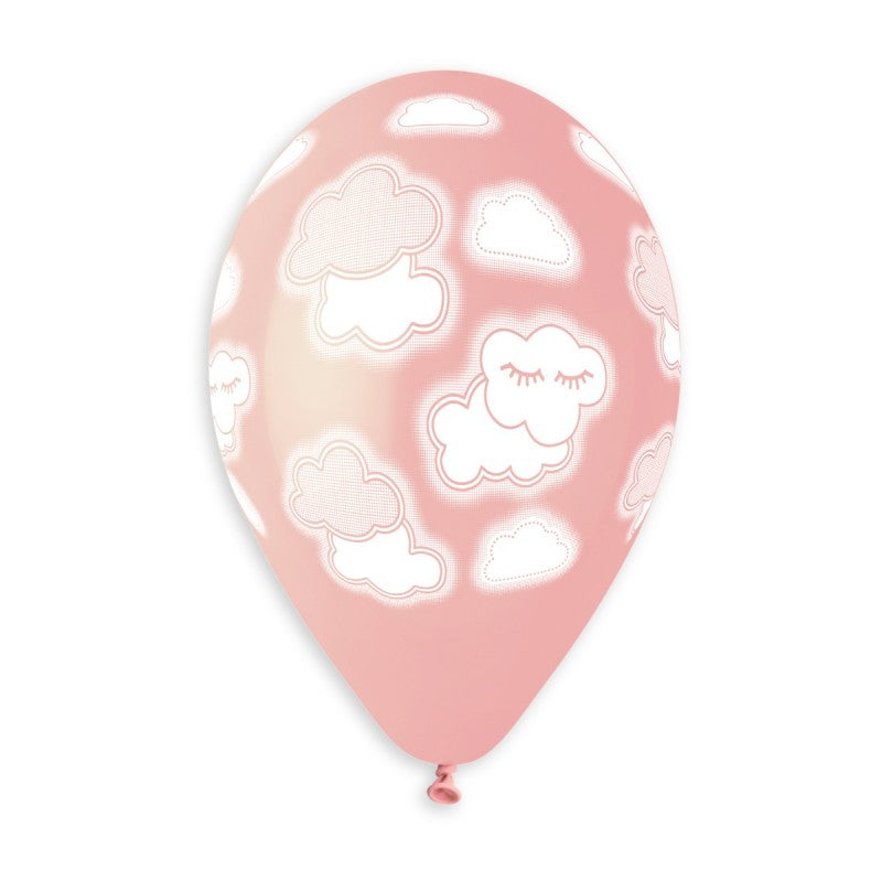 Globo estampado de nubes rosa bebé de 13 pulgadas, n.º 899