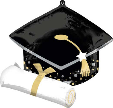 Grad Black Cap & Diploma Shape Foil Balloon 25 in.