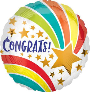 Congrats Shooting Stars Round Foil Balloon 17 in.