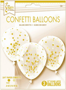 Confetti Balloons - Clear / Gold 12 in.