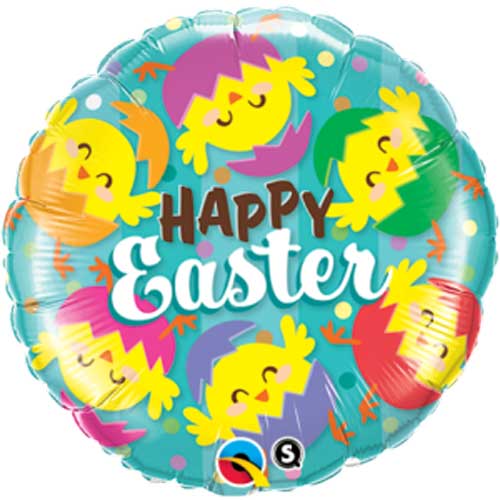 Happy Easter Chicks Round Foil Balloon 18 in.