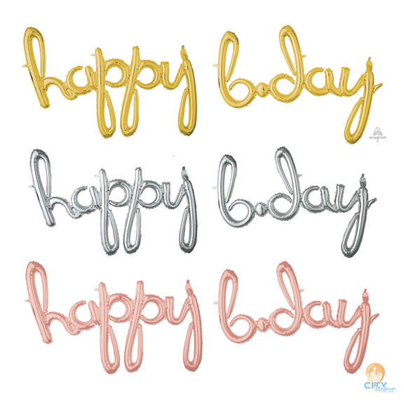 Letra de cumpleaños "HAPPY B-DAY" de Anagram Foil (elige color) - 39 pulg. / 37 pulg.