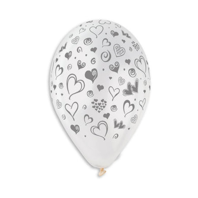 Printed Hearts Crystal Clear Balloon 13 in.