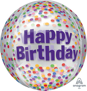 Happy Birthday Funetti Orbz Balloon 15 in.