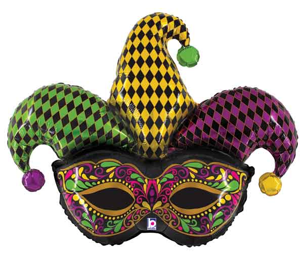 Mardi Gras Jester Mask Foil Balloon 45 in.