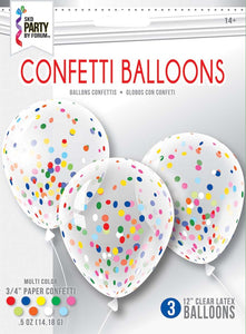 Confetti Balloons - Clear / Multicolor 12 in.