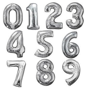 Silver Foil Number Balloons (0 to 9) - 34 in.