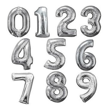 Silver Foil Number Balloons (0 to 9) - 16 in.