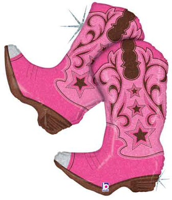Pink Dancing Cowboy Boots Shape Foil Balloon 36 in.