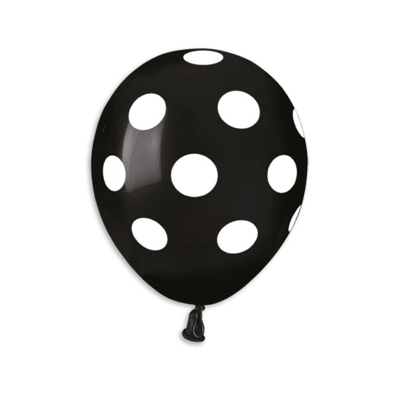 Solid Black Balloon - White Polka Dots 5 in.