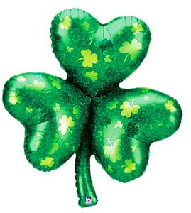 Shamrock Shape Holographic Foil Balloon 33 in.