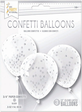 Confetti Balloons - Clear/Silver 12 in.