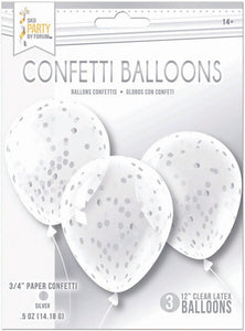 Confetti Balloons - Clear/Silver 12 in.