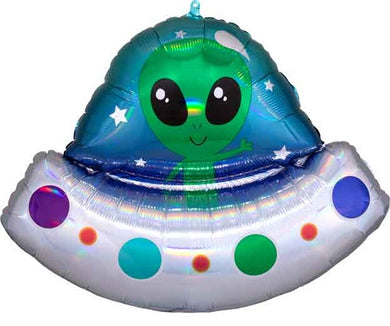 Alien Space Ship Shape Holographic Foil Balloon 28 in.