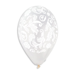 Brocade Printed Balloon Clear-White 12 in.